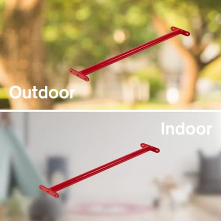 h2i Turnstange für Kinder | Reckstange aus Edelstahl | für Garten & Kinderzimmer | Klimmzugstange Outdoor & Indoor | Stange zum Turnen in Rot | Länge 125 cm – Bild 4