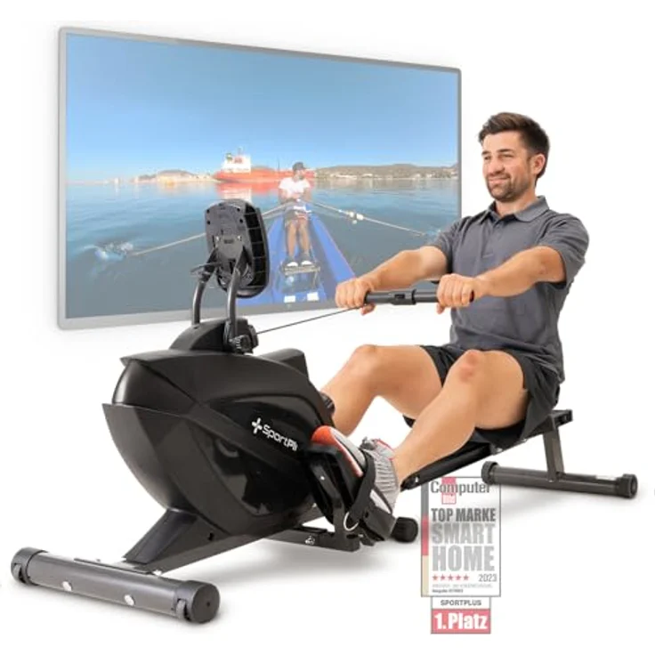 SportPlus Rudergerät für zuhause klappbar - extra leises Magnetbremssystem, Indoor Rudermaschine Fitness - TÜV SÜD Zertifiziert, bis 150kg – Bild 1
