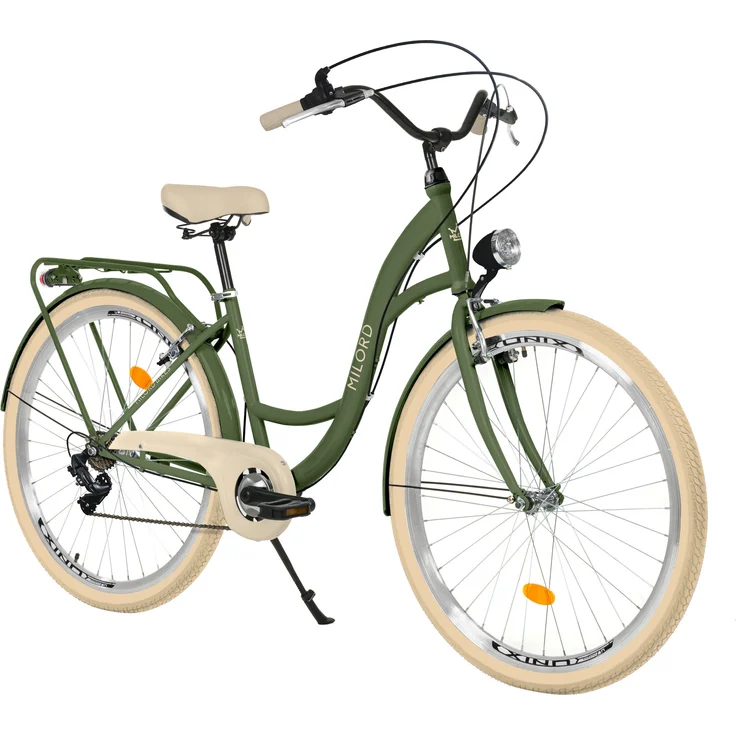 Milord Komfort Fahrrad Retro Vintage Damenfahrrad, 26 Zoll, Grün-Creme, 7 Gang Shimano