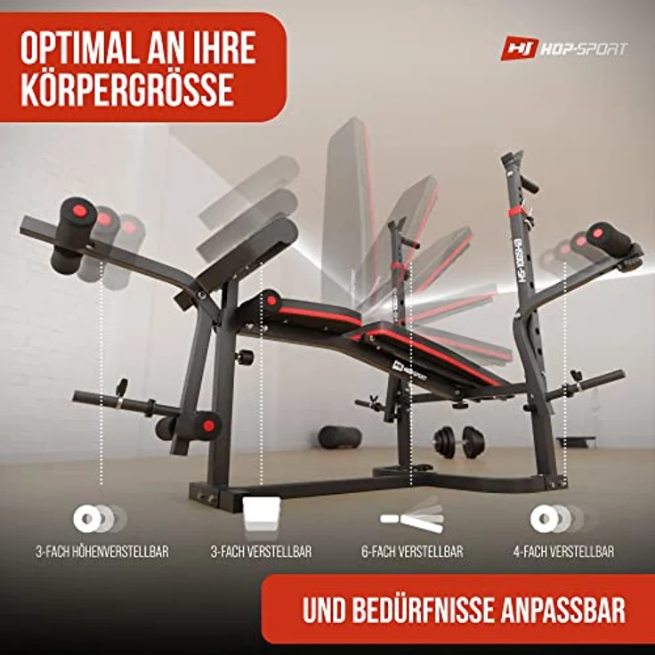 Hop-Sport klappbare Hantelbank HS-1065 mit Langhantel-Ablage, Curlpult und Butterfly - verstellbare Trainingsbank für Bankdrücken - Preisvergleich – Bild 2