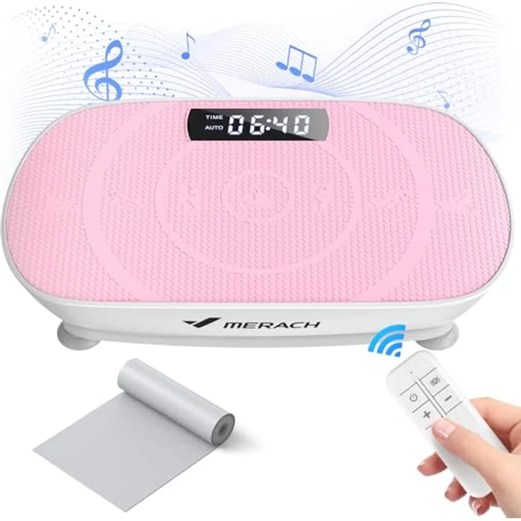 MERACH Vibrationsplatte, Leistungsstarke Vibrationsplattform für Ganzkörpertraining mit automatischer Geschwindigkeitsregelung und Bluetooth-Lautsprecher, Rosa – Bild 1