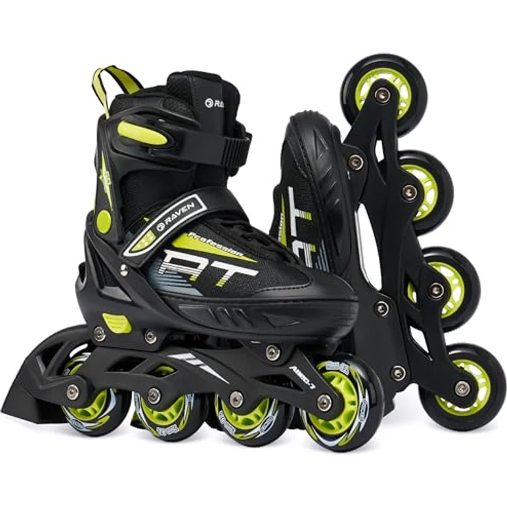 RAVEN Profession Inlineskates, verstellbare 2in1 Rollschuhe für Kinder und Erwachsene, Black/Lime, Größen 28-32 (18,5cm-21cm) – Bild 4