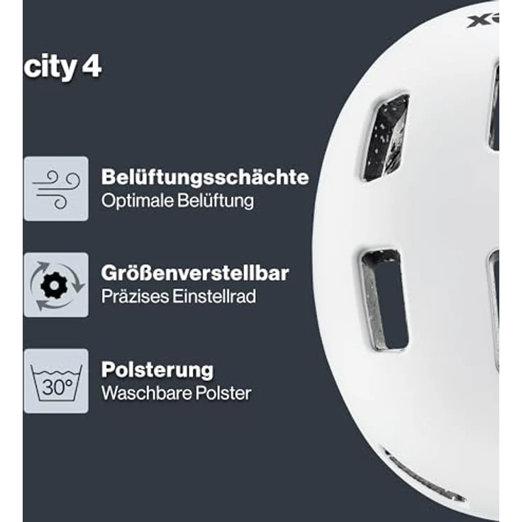 Uvex Sports City 4, Velohelm für urbanen Einsatz, 55-58 cm, matte Oberfläche "white skyfall", 10 Belüftungsöffnungen, integrierte Reflektoren – Bild 2