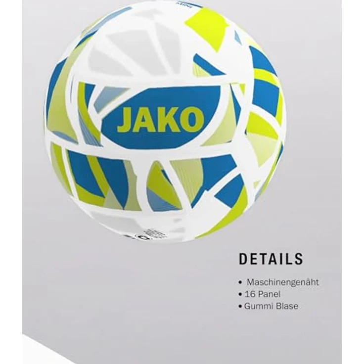 JAKO Miniball Iconic, Fußball für Kinder Größe 1, weiß/JAKO blau/Neongelb, maschinengenäht, 16-Panel-Konstruktion – Bild 4