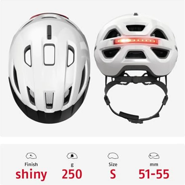 ABUS Stadthelm Urban-I 4.0, Fahrradhelm mit aufladbarem Rücklicht, 2 Leuchtmodi, Schirm, Zopf-Öffnung, magnetischem Verschluss, Größe S, weiß – Bild 3
