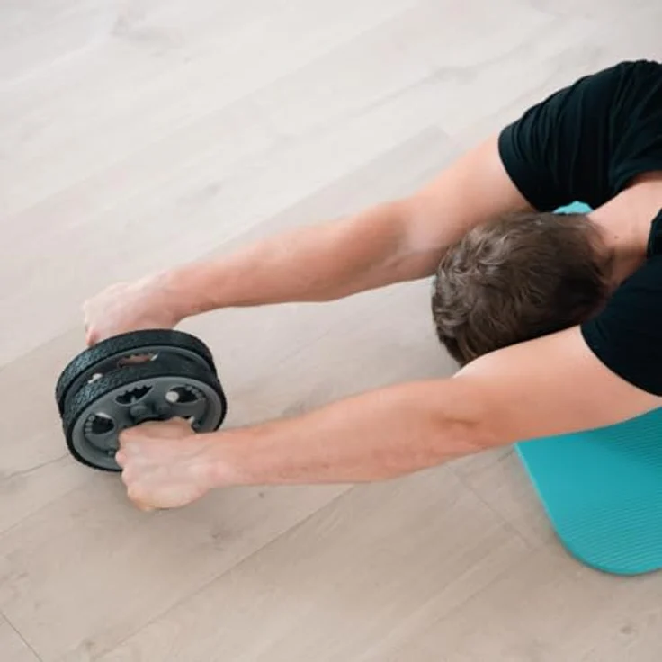 HMS Bauchtrainer Doppelrad Fitnessrolle, Bauch- und Rückenmuskeltrainer für Heimtraining, schwarz – Bild 7