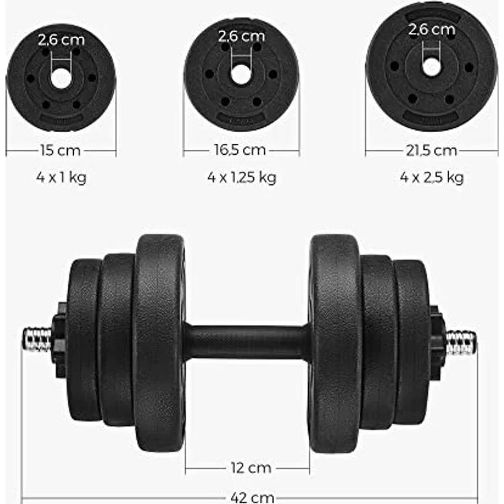 SONGMICS Hanteln 2er Set, Kurzhanteln, 2 x 10 kg, für Männer und Frauen, Fitness, Gewichtheben für Zuhause, Fitnessstudio, schwarz SYL20HV1 – Bild 5