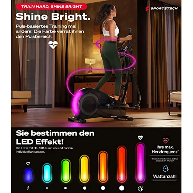 Sportstech CX700 mit innovativer LED Technologie | Profigerät Crosstrainer für Zuhause | Heimtrainer mit 12 Programme & 1 HRC & 1 Watt Mode | Ellipsentrainer gelenkschonend mit Magnetbremssystem 24 kg – Bild 2