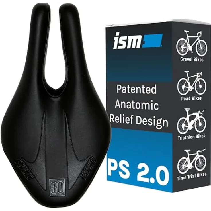 ISM PS2.0 Velosattel für Triathlon, mit Schaum- und Gelpolsterung, nasenlos, 130 mm breit, schwarz