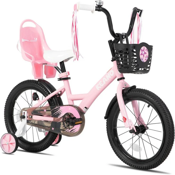 JOYSTAR Kinderfahrrad Mädchenfahrrad 14/16/18/20 Zoll, Hochkarbonstahlrahmen, mit Puppensitz, Korb, Stützrädern und Schutzblechen
