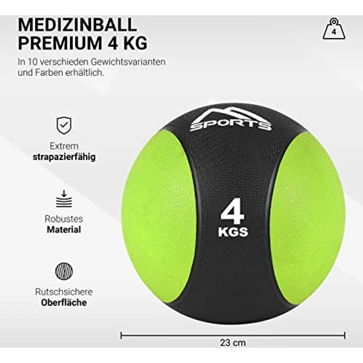 MSPORTS Medizinball 4 kg – Professionelle Studio-Qualität inkl. Übungsposter Gymnastikbälle – Bild 2