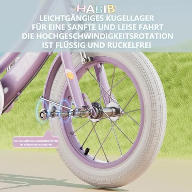 Habib Gruppe Mädchenfahrrad, Komplettset mit 6-teiligem Schutz-Set, höhenverstellbar, Karbonstahlrahmen, sicher und komfortabel – Bild 5