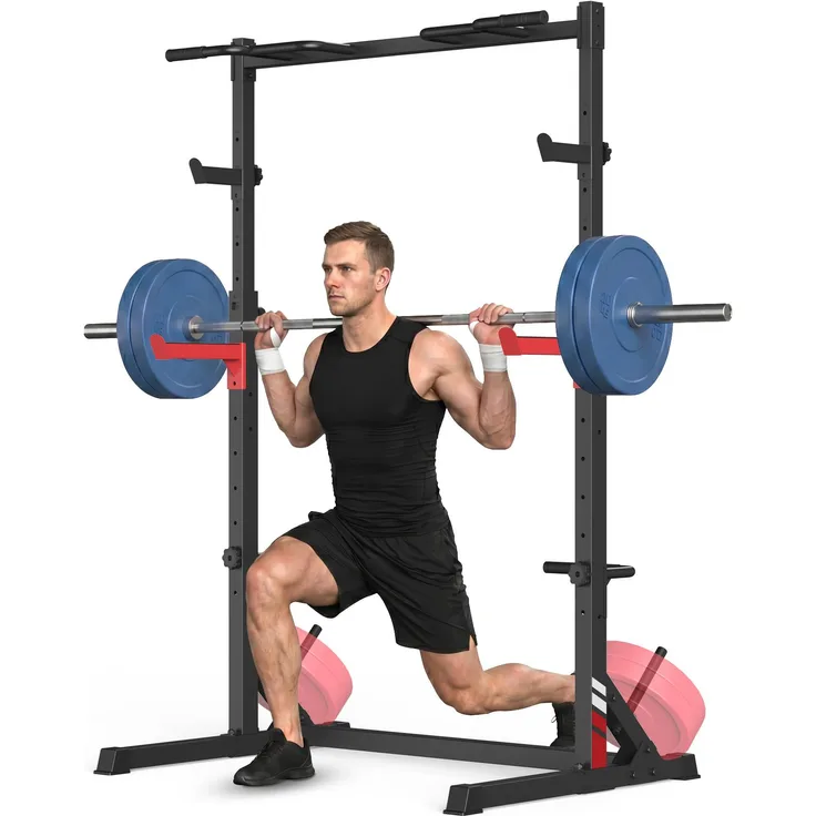 Gywowken Squat Rack - Verstellbare Multifunktions-Hantelständer - Trainingsstation bis 300 kg mit Klimmzugstange und Liegestützstützen, schwarzer Hochwertstahl