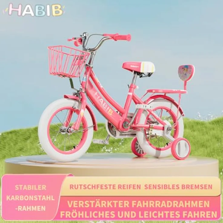 Habib Gruppe Kinderfahrrad für Mädchen, Komplettset mit Schutz-Set und höhenverstellbarem Sattel, Karbonstahl, pink – Bild 2