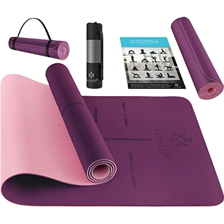 KESSER® Gymnastikmatte mit Tragegurt rutschfest TPE Yogamatte Gepolstert & rutschfest Fitnessmatte, 183 x 61 Trainingsmatte für Fitness Sportmatte, Pilates & Gymnastik Workout extradick (Lila) – Bild 1