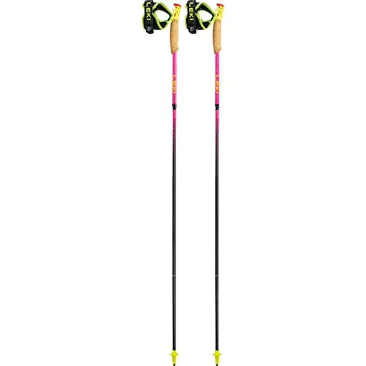 LEKI Ultratrail FX.One Superlite Trailrunningstöcke, neonpink-Neonyellow-Natural, 105CM - Carbon, 3-teilig faltbar, 254g/Paar