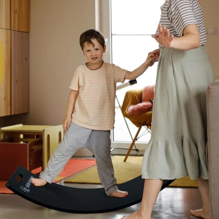 CCLIFE Balance Board 85x30 cm aus Holz, Wackelbrett mit EVA Anti-Rutsch-Pads, Montessori Spielzeug für Kinder ab 3 Jahren, max. Belastbarkeit 80 kg – Bild 3