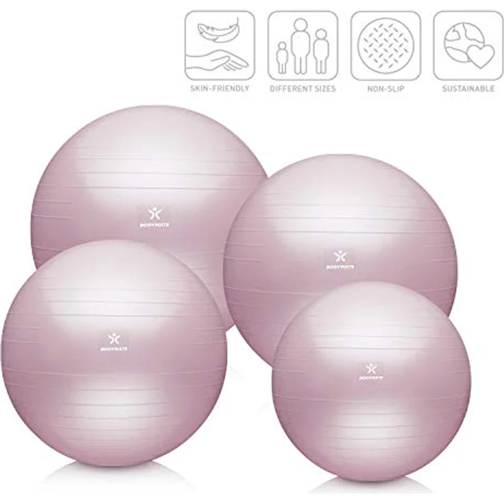 BODYMATE Gymnastikball Sitzball Trainingsball mit GRATIS E-Book inkl. Luft-Pumpe, Ball für Fitness, Yoga, Gymnastik, Core Training, für starken Rücken als Büro-Stuhl Princess-PINK 85cm – Bild 2