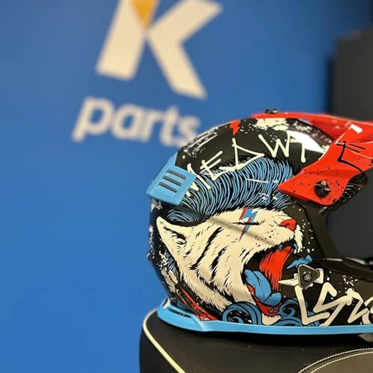LS2 MX437 Fast Evo II Mini Starmaw, Kinder Motocross Helm, schwarz/rot/blau, KPA-Material, hypoallergen, mehrfach verdichtetes EPS, 06 homologiert, Y/M (49/50) – Bild 3