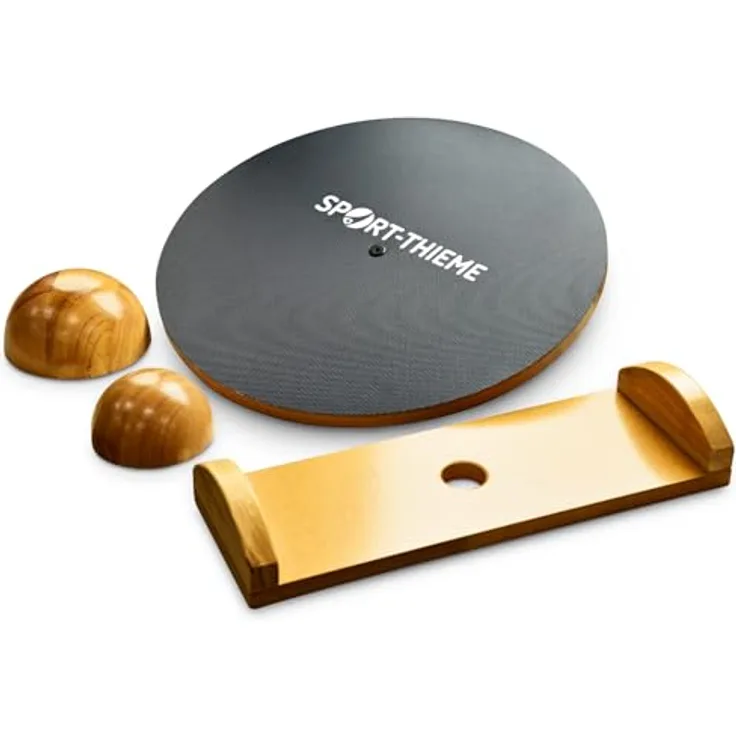 Sport-Thieme Balance-Board Set Deluxe, Premium Therapiekreisel mit austauschbaren Untersetzer und Wippe, bis 150 kg, Holz mit PVC-Oberfläche, ø 39,5 cm, Deutsche Markenqualität