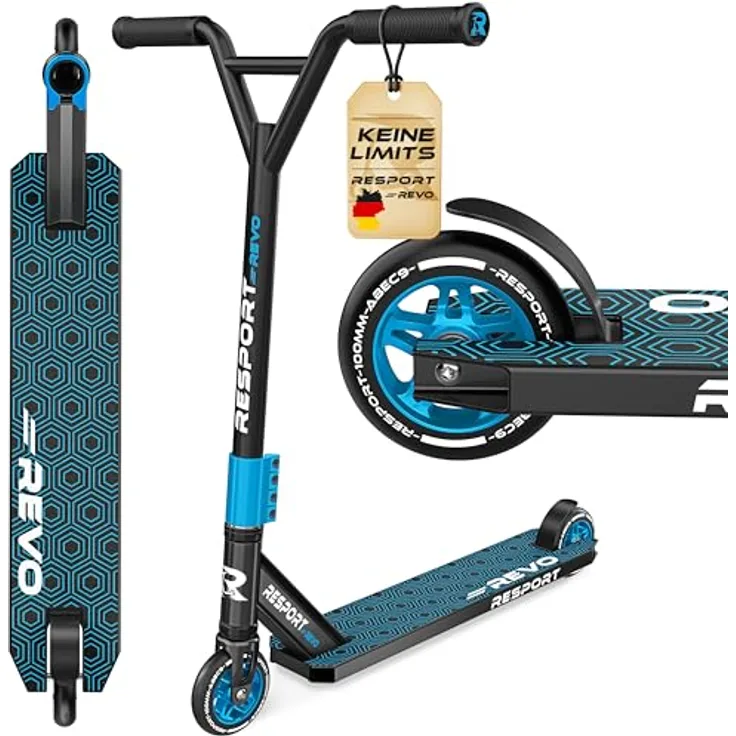 RE:SPORT® Stunt Scooter REVO, Profi Stuntroller für Kinder & Erwachsene mit Ständer, 100mm Polyurethanräder, Y-Bar, ABEC 9 Kugellager, Tretroller Trickroller