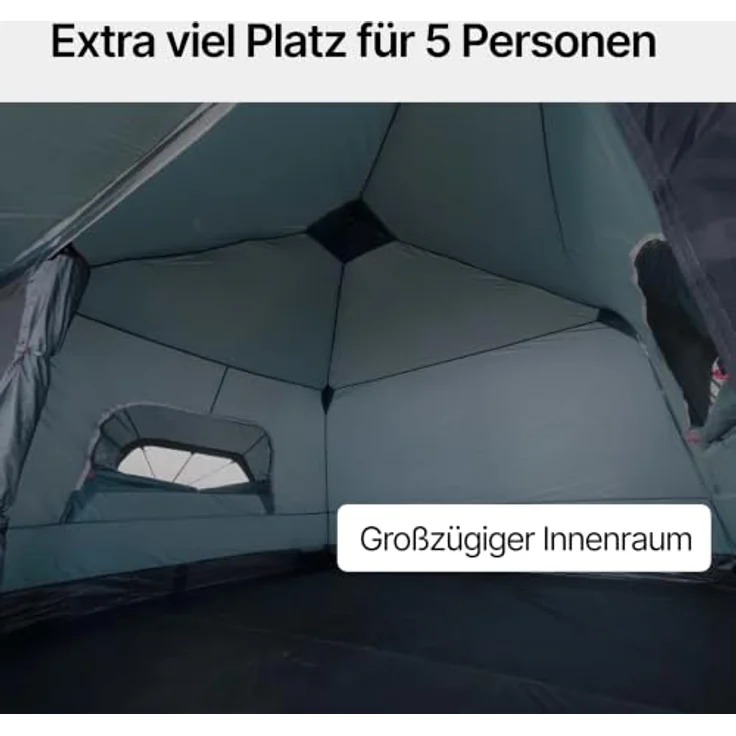 qeedo Quick Villa L, Familienzelt für 5 Personen, Sekundenzelt mit Stehhöhe, wasserdicht - Stoneblue – Bild 3