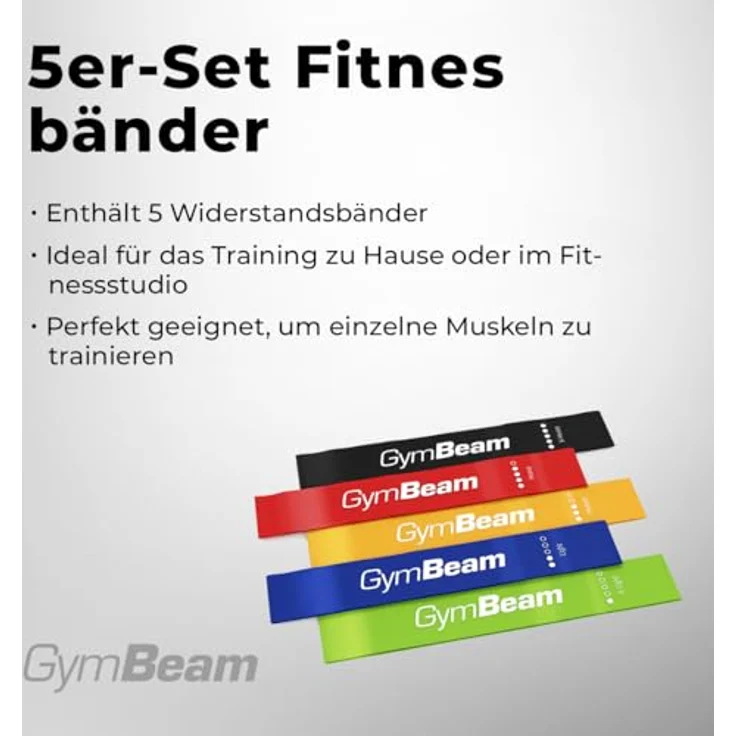 GymBeam 5er-Set Fitnessbänder, Widerstandsbänder mit verschiedenen Widerstandsstufen für Krafttraining, Yoga und Pilates, kompakt und praktisch – Bild 2