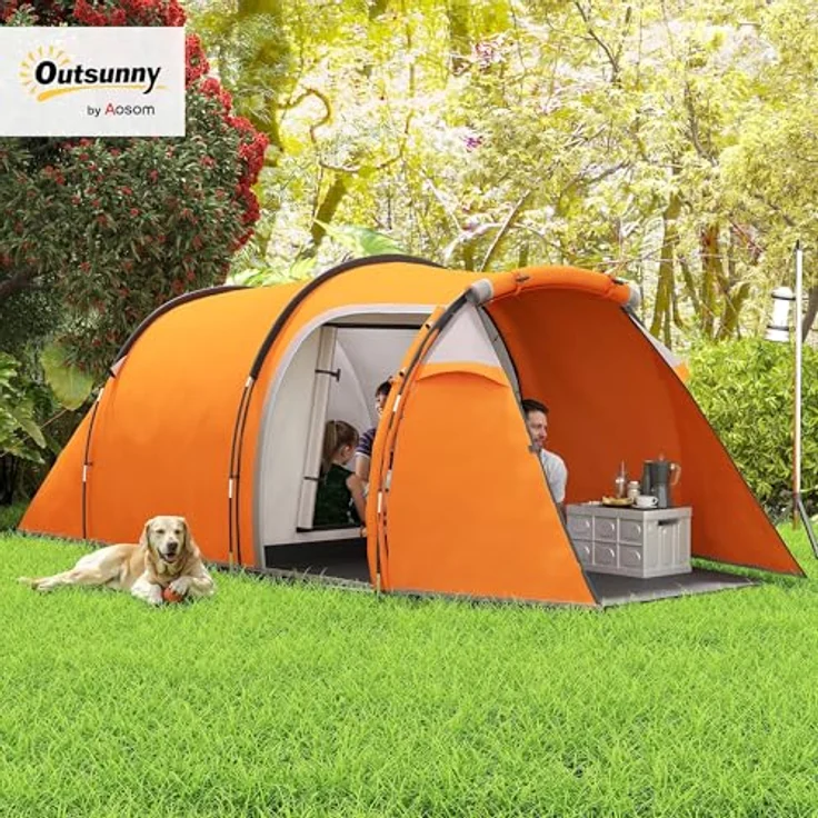 Outsunny Tunnelzelt für 2-3 Personen, wasserdichtes Campingzelt mit Vorraum, 2000mm Wassersäule, orange – Bild 2