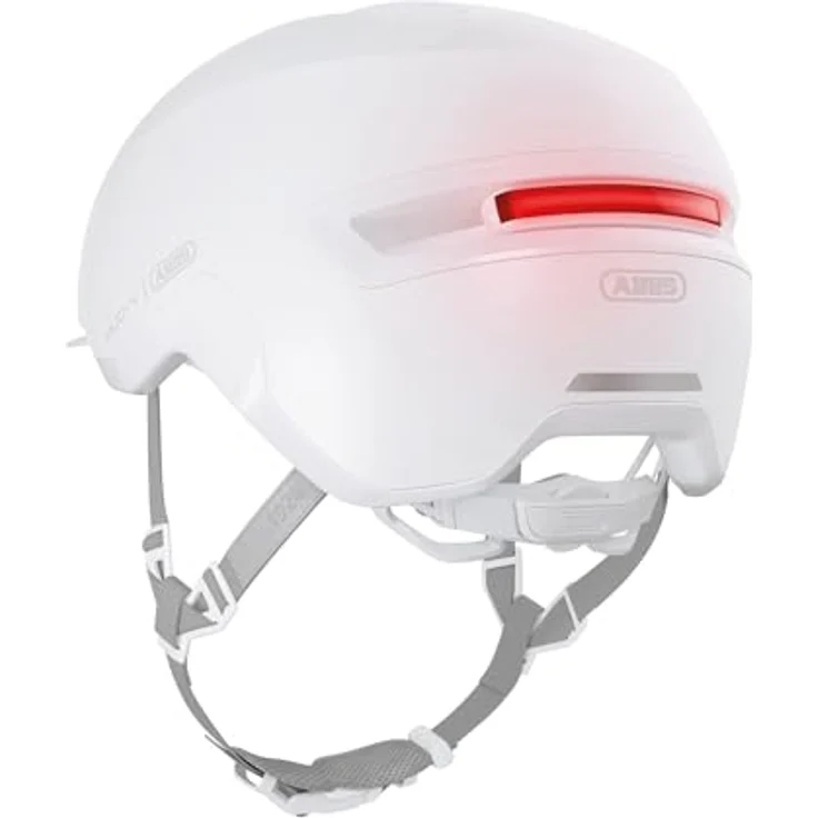 ABUS Urban Helm HUD-Y, Fahrradhelm mit aufladbarem LED-Rücklicht & Magnetverschluss, pure white, Größe M – Bild 4