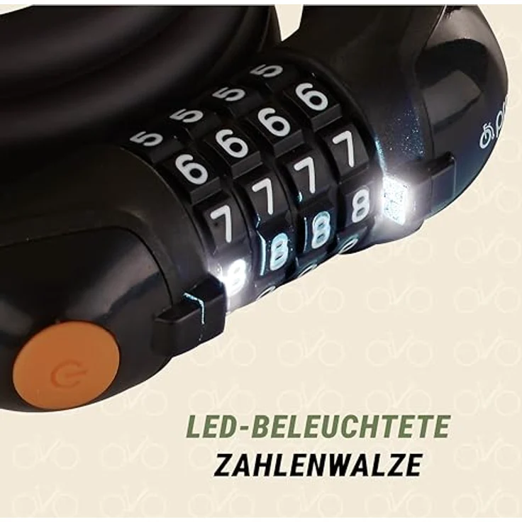 Prophete Fahrradschloss Kettenschloss, 5-Zahlen-Kombination mit LED-beleuchteter Zahlenwalze, Länge 120 cm, Farbe schwarz – Bild 4
