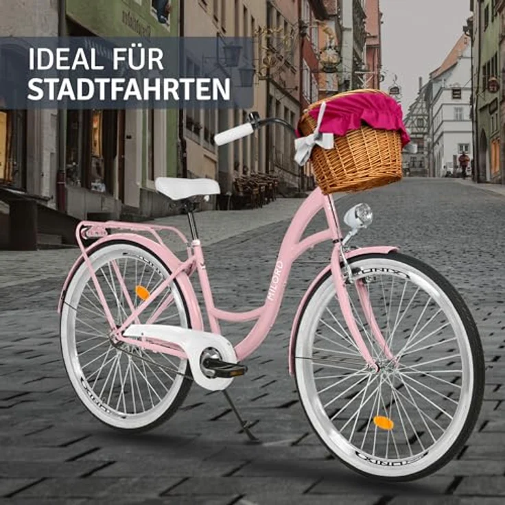 Milordbikes City-Fahrrad, Pink, 46 cm, Metallrahmen, Freizeit- und Sportbike mit Aluminiumfelgen und Trägersystem – Bild 6