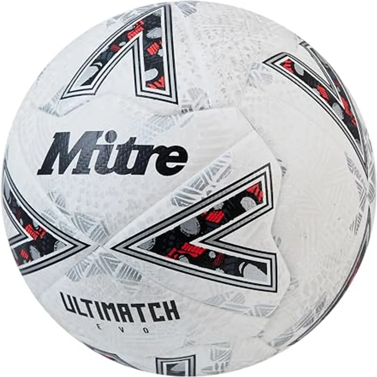 Mitre Ultimatch Fußball, verbesserte Kontrolle, zusätzliche Haltbarkeit, FIFA Basic-zertifiziert, Weiß/Offwhite/Trophäensilber, Größe 5 – Bild 2