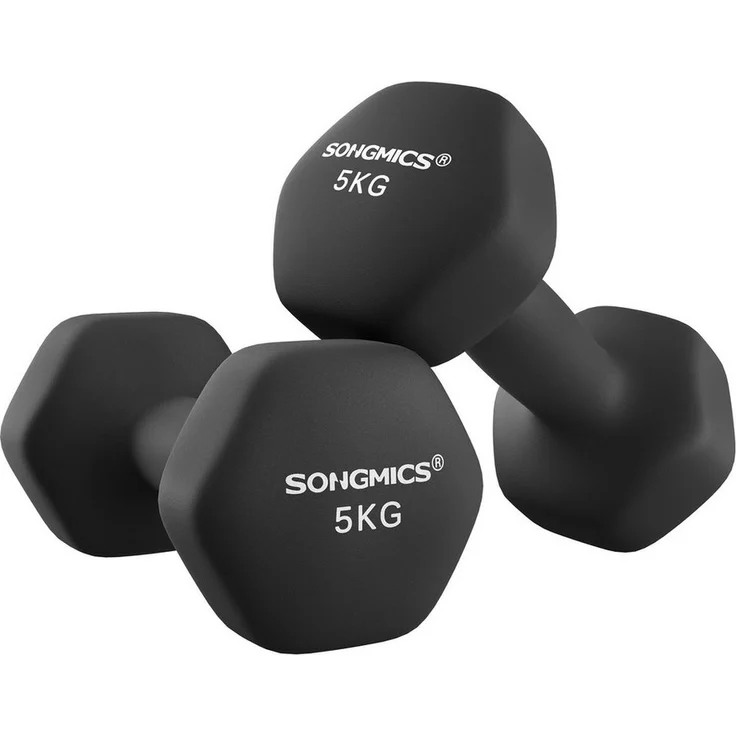 SONGMICS Kurzhantel Hantelset, 2er Set mit Neopren-Beschichtung, Hexagon, 5 kg, robust und rutschfest, Schwarz