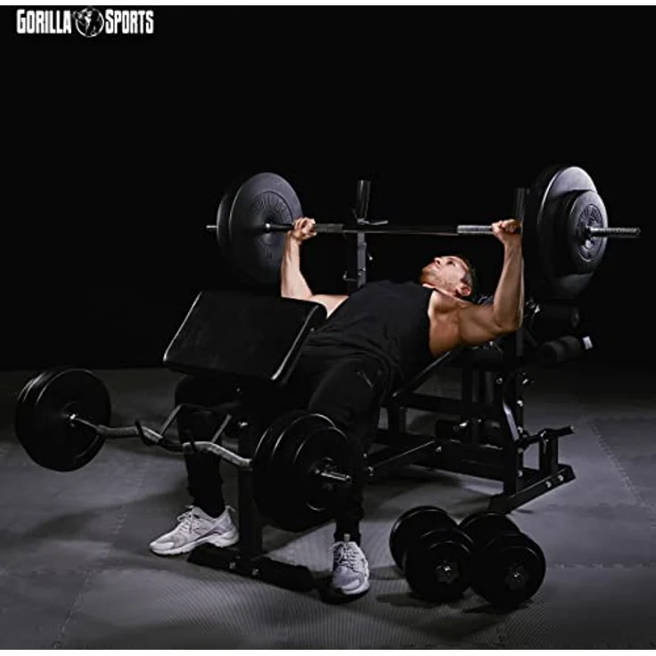 GORILLA SPORTS Kraftstation inkl. Hantelset 100kg, Latzug, Weiß/Schwarz - Multifunktion Hantelbank – Bild 10
