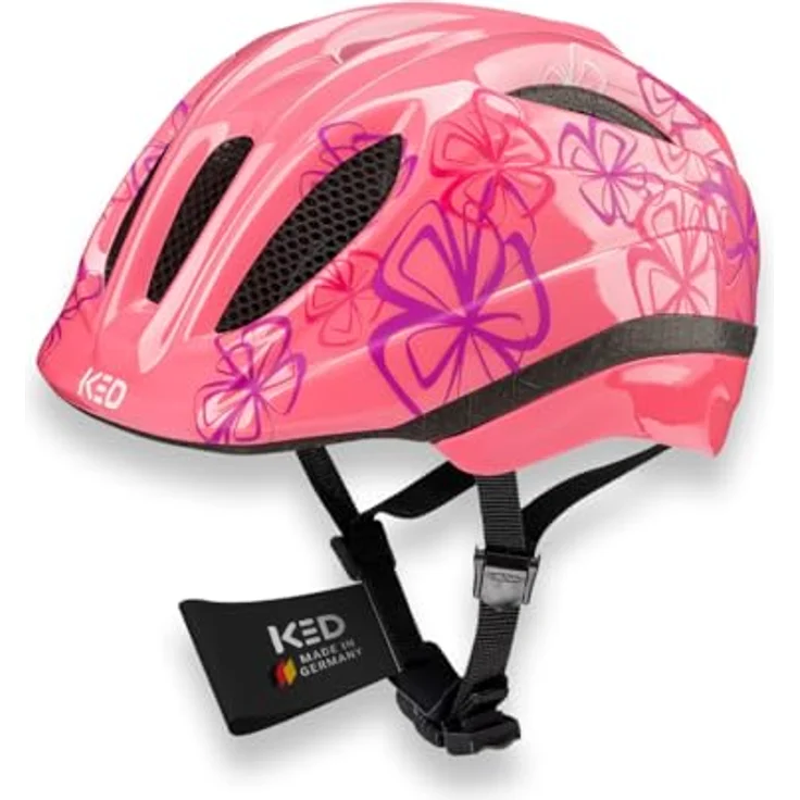 KED Meggy II Trend, Kinder Fahrradhelm mit Insektenschutznetz und integriertem LED-Rücklicht, Soft Pink Flower, 46-51 (S) – Bild 1