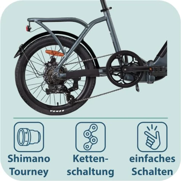Tretwerk Camper E-Bike, faltbares Elektrofahrrad mit 468 Wh Akku und Shimano 7-Gang-Schaltung, grau – Bild 6