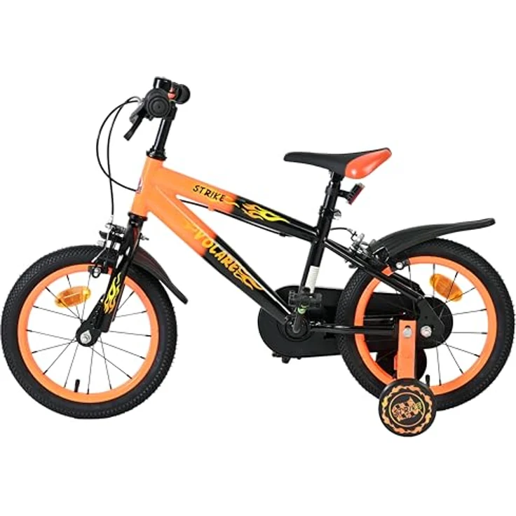 Volare Strike 14 Zoll Kinderfahrrad für Jungen – Schwarz-Orange, 2 Handbremsen, abnehmbare Stützräder, geschlossener Kettenschutz, Reflektoren vorne und hinten – Bild 8