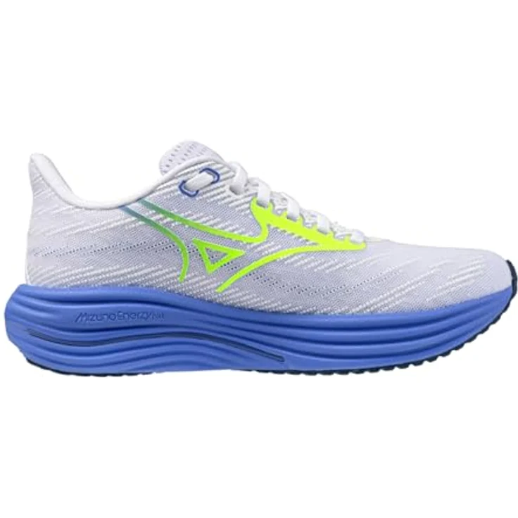 Mizuno Wave Rider 29, Damen Laufschuhe mit Mizuno Enerzy NXT und Wave-Technologie, Blau-Weiß-Gelb, Größe 38.5 – Bild 3