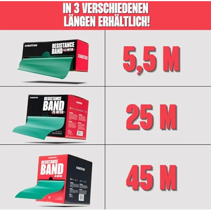 Matchu Sports Widerstandsbänder, 100% Latex, abschneidbar, 5.5M, Grün - Mittel (5-6 KG) – Bild 4