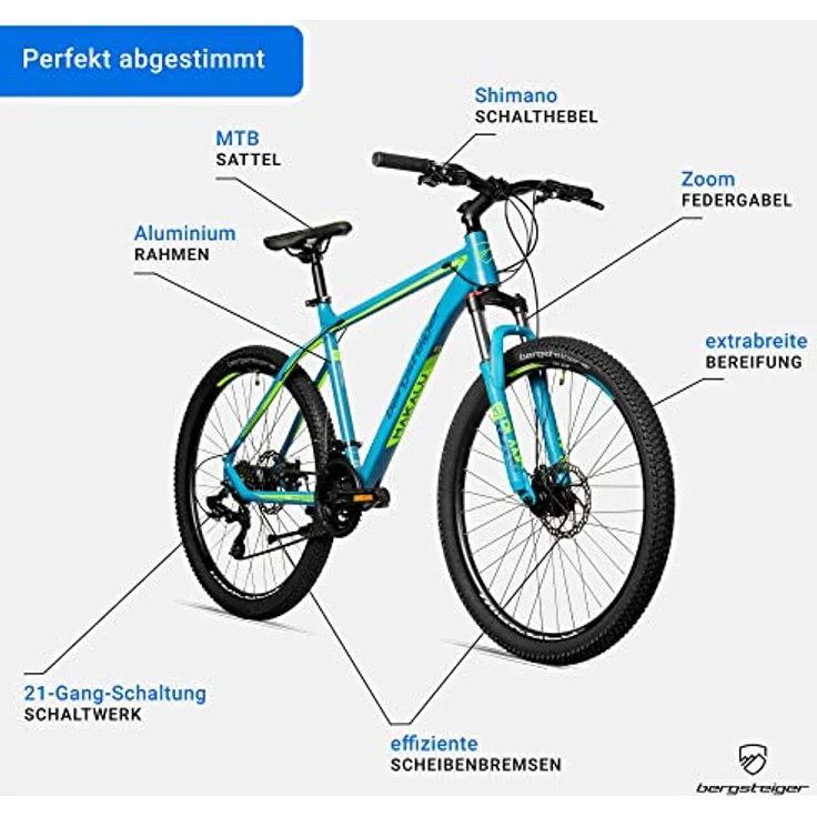 Bergsteiger Makalu 29 Zoll Mountainbike Aluminium, 21 Gang-Schaltung, Scheibenbremse, Hardtail, geeignet ab 160 cm für Jungen und Herren – Bild 5