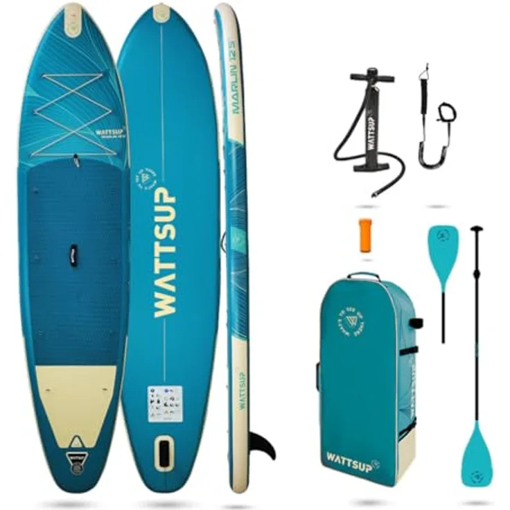 WattSUP MARLIN 12.5, Stand Up Paddle Board ISUP, 378x89cm, ideal für Anfänger und Fortgeschrittene