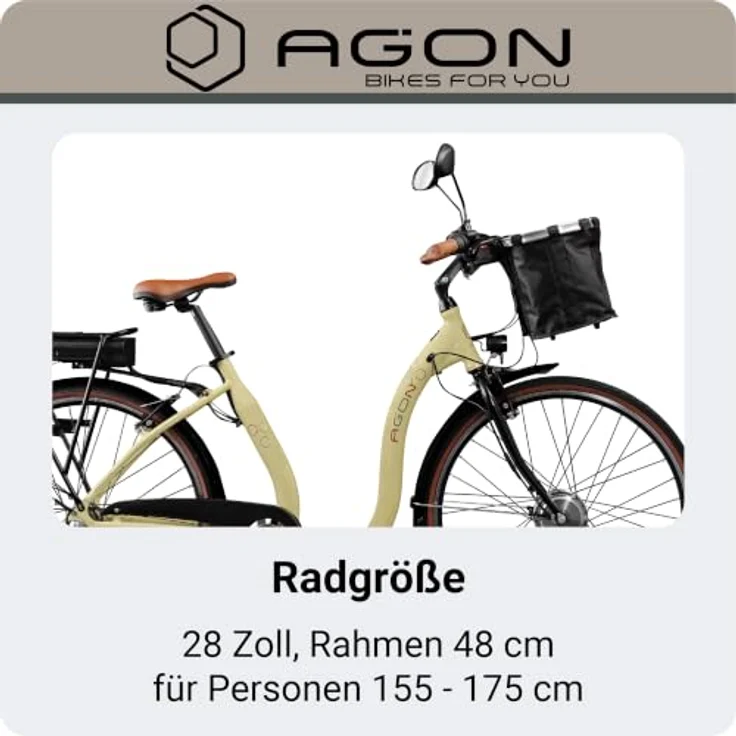 Agon Assist E-Bike City, Aluminium Tiefeinsteiger mit 250 W Motor, elfenbein, 28 Zoll, 374,4 Wh Akku, 5 Unterstützungsstufen – Bild 9