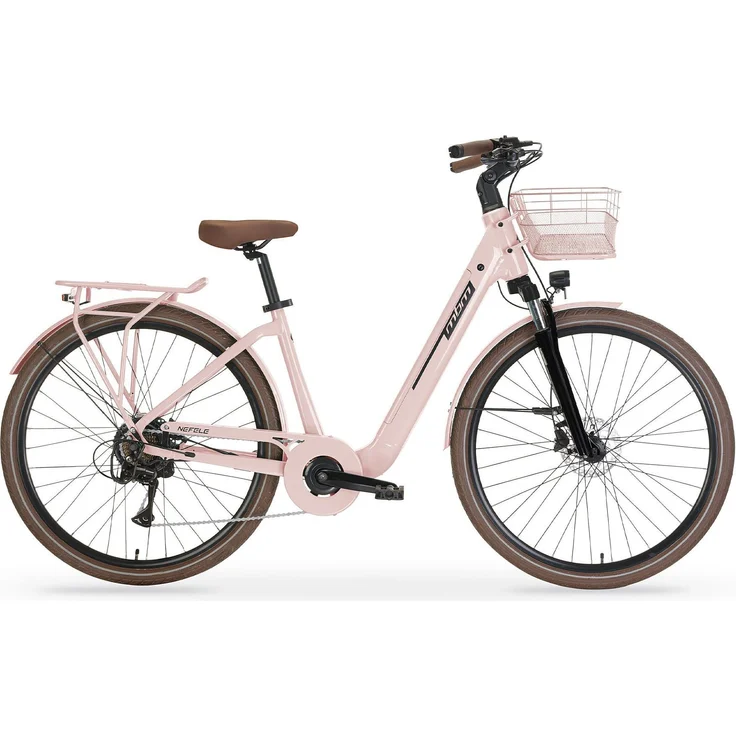 MBM Elektro-Citybike NEFELE 26 Zoll, rosa, mit 250W Hinterradmotor, 7-Gang Shimano Schaltung und 120 km Reichweite
