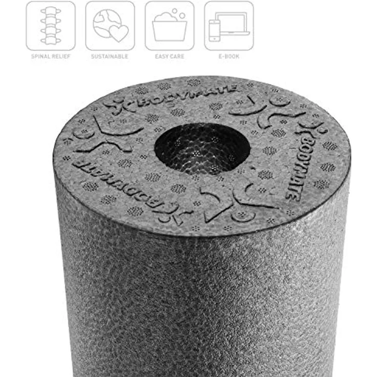 BODYMATE Faszienrolle CARE Mittel-Hart mit umlaufender Rille zur Wirbelsäulen-Entlastung, inklusive E-Book - Carbon-Grey, 35x14cm – Bild 2