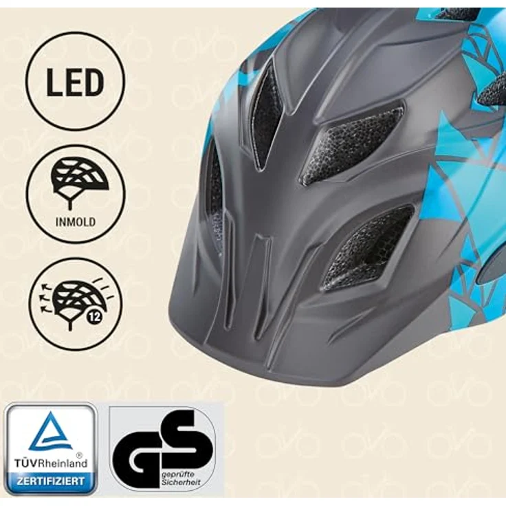 Prophete Kinder-Fahrradhelm, Inmold Technologie mit LED-Licht und Reflektionsstreifen, Größe: 48-52 cm, blau – Bild 2