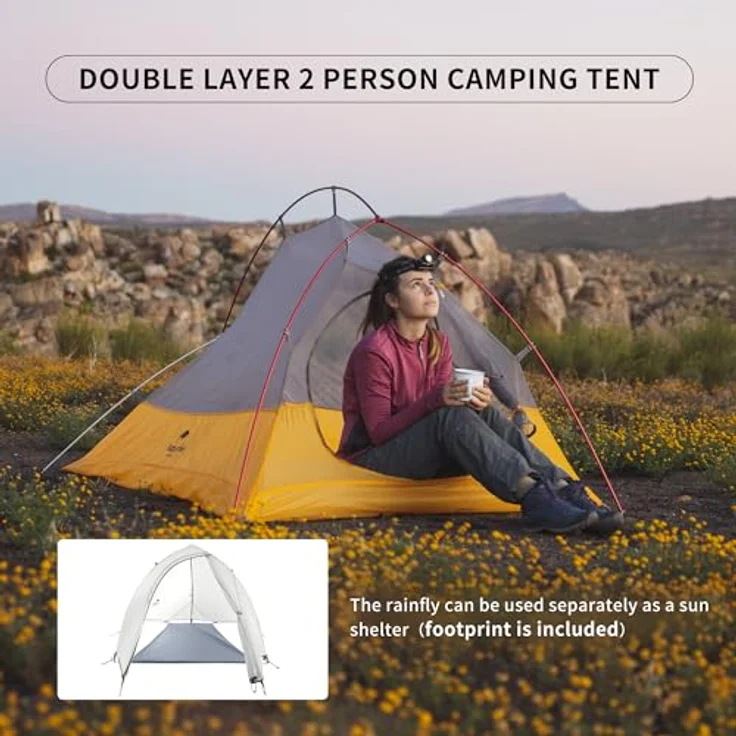 Naturehike Cloud up 2 Upgrade, Ultraleichtes 2-Personen-Zelt für 3-4 Saison, 10D Gelb, verbesserte Belüftung und Wasserdichtigkeit – Bild 5