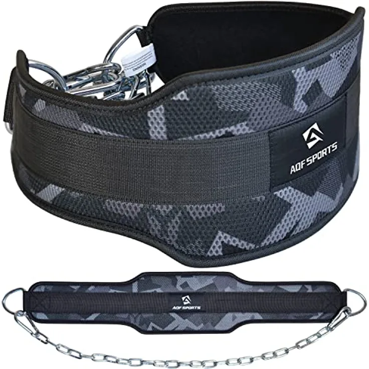 AQF Dip Gürtel Mit Stahlkette, Neopren Fitness Gewichthebergürtel, Gewichtsgürtel, Bodybuilding Dip Belt, Dipgürtel Kraftraining Gürtel Dips Herren Damen (Graues Camo)