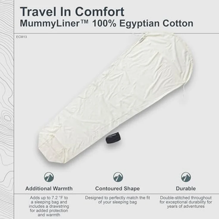 Cocoon MummyLiner, Schlafsack (241 cm), aus ägyptischer Baumwolle, leicht und langlebig, mit Kapuze – Bild 2