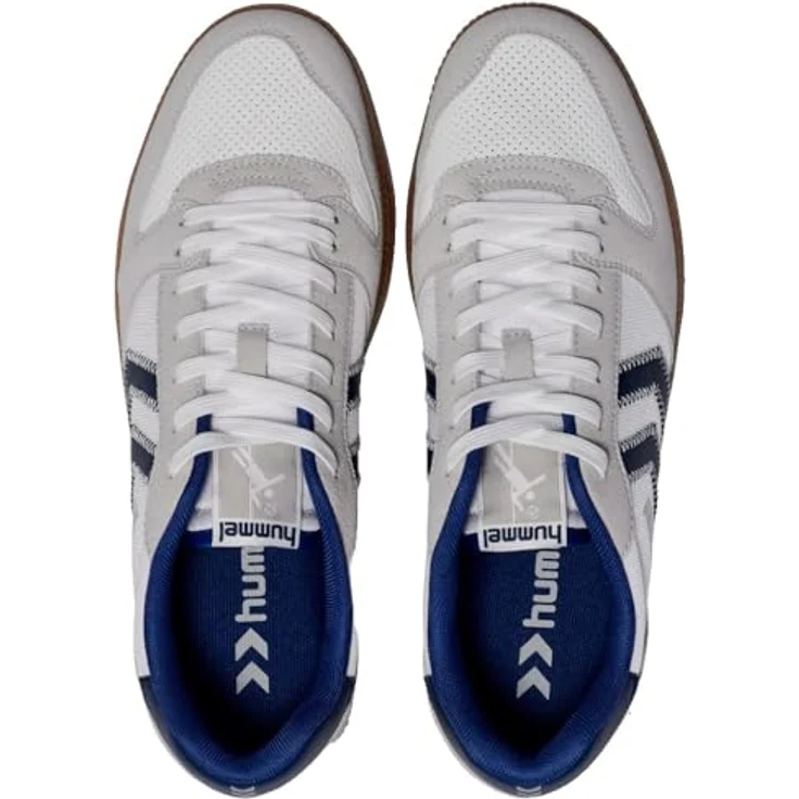 Hummel Perfekt NS Handball Sneaker Schuhe, vegan, strapazierfähiges Obermaterial aus Polyurethan, thermoplastische Gummisohle, White/Blue, Größe 46 EU – Bild 6