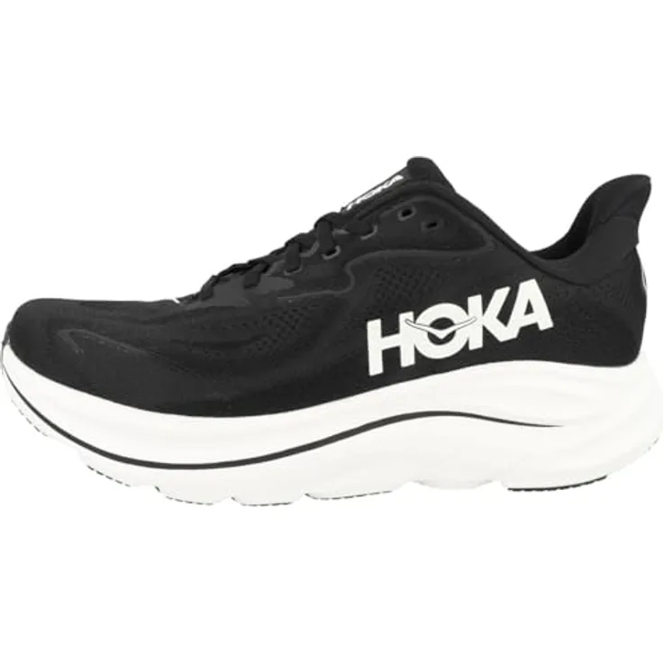 Hoka One One M Clifton 10 Wide, Laufschuh mit CMEVA-Dämpfung, atmungsaktivem Obermaterial, schwarz/weiß, Größe 42